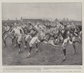 O jogo internacional de rugby em Dublin, uma corrida dos irlandeses